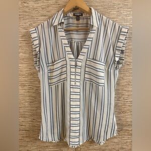 Express The Portofino Chiffon Top Cream Gray Stripe Women XS